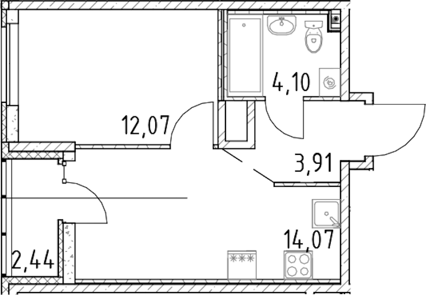 1-комнатная квартира 34.15 м², 22/23 эт., ЖК «Город Первых»